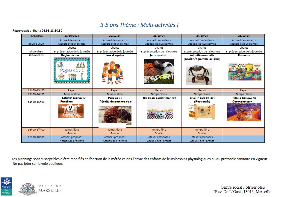 You are currently viewing PLANNING ACCUEIL COLLECTIF DE MINEURS VACANCES DE LA TOUSSAINT 2024